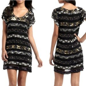 NWT- French connection Carnival black and gold sequin mini dress size 6